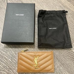 YSL Zipped Card Case - Dark Natural